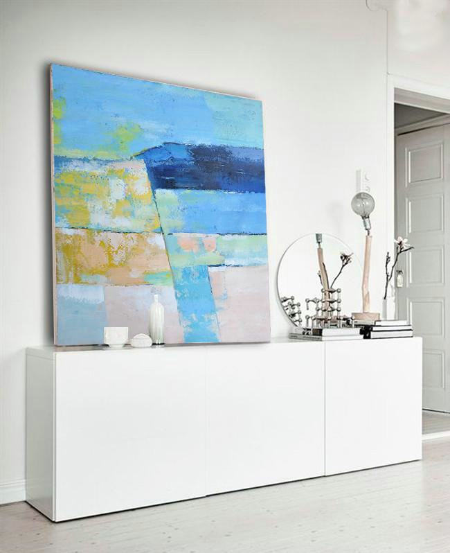 Original Artwork Extra Large Abstract Painting,Oversized Contemporary Art,Huge Abstract Canvas Art,Blue,Pink,Yellow,Grass Green.etc